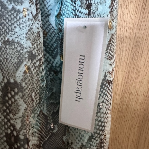 New Monograph Blue/Brown Snake Sheer Sleeveless Back Tie Blouse Women’s 0P - Picture 7 of 8